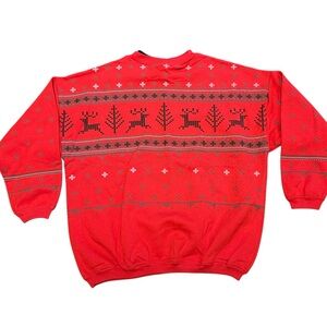 Vintage Artisans Women’s XL Red Christmas Reindeer Pattern Sweatshirt Made USA